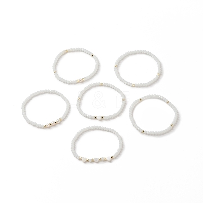 6Pcs 6 Style Natural Shell & Glass Star & Round Beaded Stretch Bracelets Set for Women BJEW-JB09945-01-1