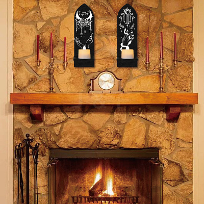 Boho Style Wall Mounted Wood Candle Holder Stand AJEW-WH0378-001-1