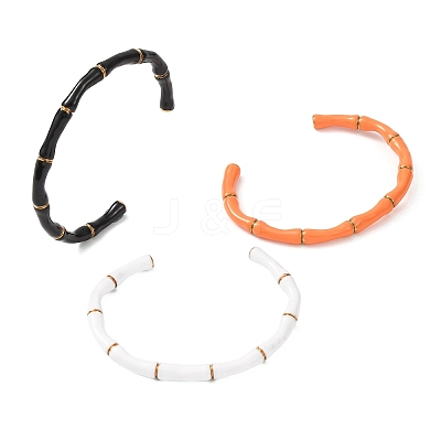304 Stainless Steel Enamel Cuff Bangles for Women BJEW-G780-01G-1
