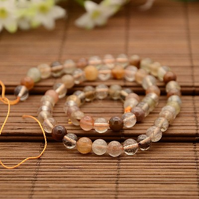 Natural Rutilated Quartz Round Bead Strands G-N0078-6mm-12-1