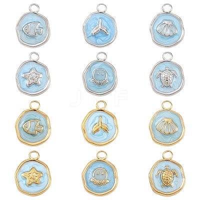 6Pcs 6 Styles 304 Stainless Steel Pendants STAS-YW0011-12G-1