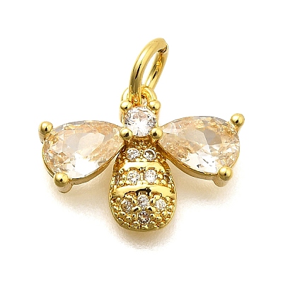 Bees Brass Micro Pave Cubic Zirconia Charms KK-S508-47G-1