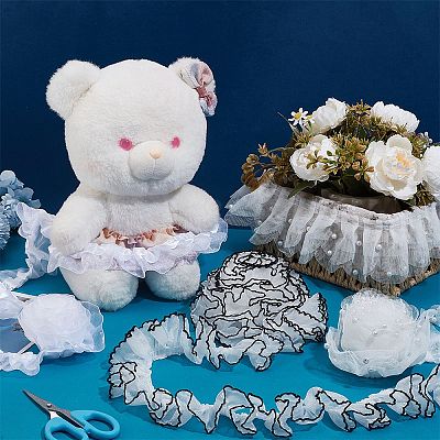 3 Styles Polyester Pleated Satin Pleated Lace Ribbon OCOR-PH0006-60-1