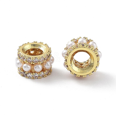 Rack Plating Brass Micro Pave Cubic Zirconia European Beads KK-P247-15G-1