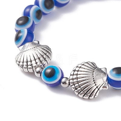 3Pcs 3 Style Evil Eye Resin Beaded Stretch Bracelets Set with Sea Turtle & Starfish & Shell for Women BJEW-JB07542-1