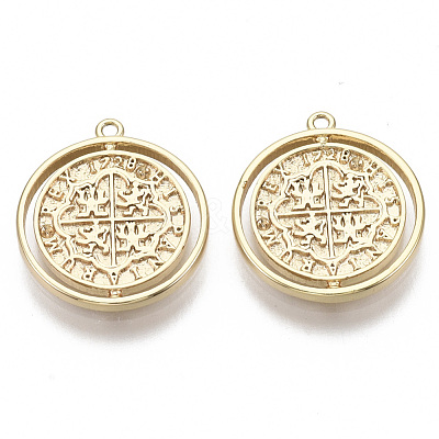 Brass Coin Pendants KK-R130-013G-NF-1