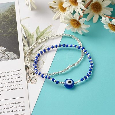 Evil Eye Resin Beads Bracelets Set for Women Girl BJEW-JB06747-01-1