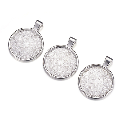 Flat Round Alloy Pendant Cabochon Settings LS-PALLOY-A15654-N-1