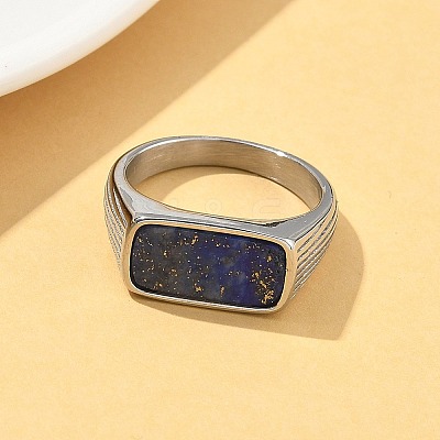 316L Stainless Steel Natural Lapis Lazuli Finger Rings for Women RJEW-U054-02C-03P-1