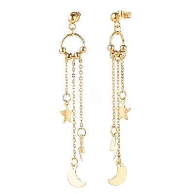 304 Stainless Steel Star & Moon & Lighting Bolt Dangle Stud Earrings EJEW-JE04908-1