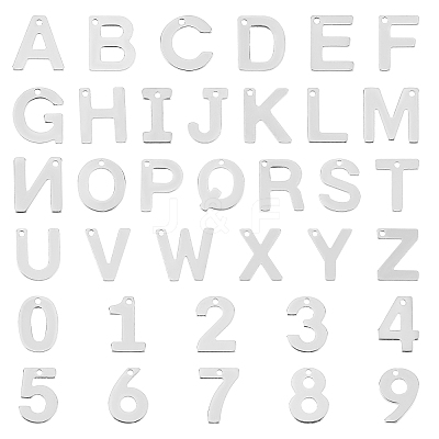 288Pcs 36 Style 304 Stainless Steel Alphabet LetterA~Z Charms and Number 1~9 Charms STAS-DC0002-31-1