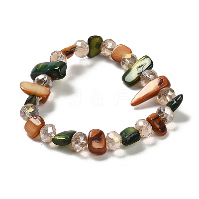 Bohemia Style Shell & Glass Beads Stretch Bracelets for Women BJEW-S178-01B-1