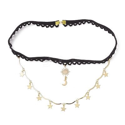 Brass Sun Moon Star Tassel Thigh Leg Chains AJEW-AN00637-01-1