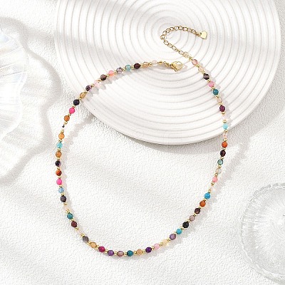 4MM Dyed Faceted Round Natural Agate Beaded Necklaces NJEW-JN05692-1