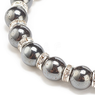 Synthetic Hematite Stretch Bracelet Rhinestone Beaded BJEW-JB08335-02-1