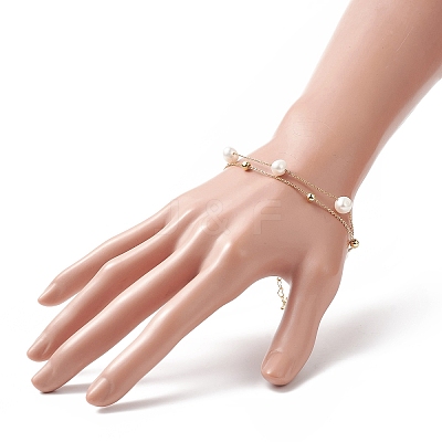 Natural Pearl Beaded Double Layer Multi-strand Bracelet BJEW-TA00243-1