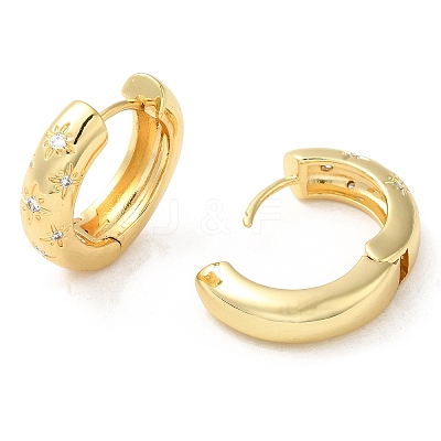 Clear Cubic Zirconia Star Hoop Earrings EJEW-C022-04G-1
