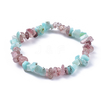 Natural Amazonite & Strawberry Quartz Chip Stretch Bracelets X-BJEW-JB04490-04-1