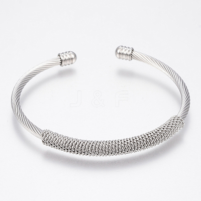 Tarnish Resistant 304 Stainless Steel Cuff Bangles Torque Bangles BJEW-H570-31P-1