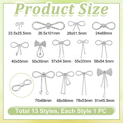 13Pcs 13 Styles Bowknot Alloy Rhinestone Brooches for Backpack Clothes JEWB-GA0001-36-1