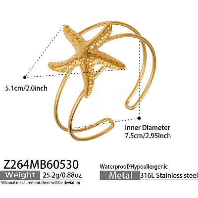 Ocean 316 Surgical Stainless Steel Hollow Sea Animals Open Cuff Bangles for Women WG19BCF-03-1