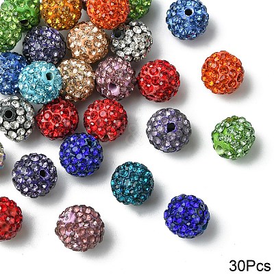 30Pcs Glass Rhinestone Clay Pave Round Beads RB-YW0001-24-1
