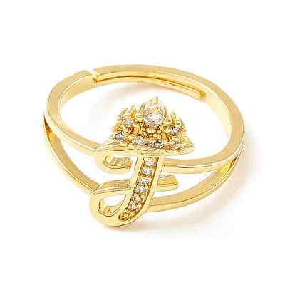 Clear Cubic Zirconia Initial Letter with Crown Adjustable Ring RJEW-M139-17F-1