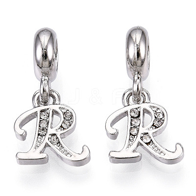 Platinum Rack Plating Alloy Rhinestone European Dangle Charms PALLOY-T048-36P-R-1