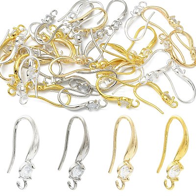 40Pcs 4 Colors Brass Micro Pave Clear Cubic Zirconia Hoop Earring Findings KK-CJ0003-97-1