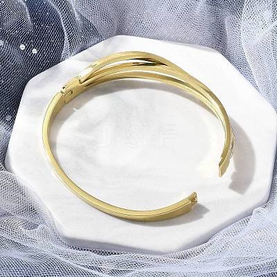 Ion Plating(IP) 304 Stainless Steel Polymer Clay Rhinestone Hinged Bangles for Women LS-BJEW-A011-16G-1