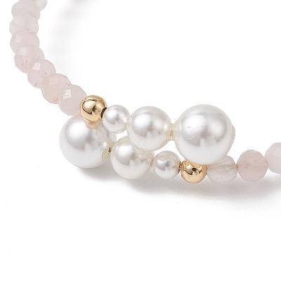 Natural Rose Quartz Beaded Cuff Bangles BJEW-JB13326-03-1
