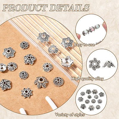 400Pcs 7 Style Tibetan Style Alloy Bead Caps TIBE-YW0001-80-1