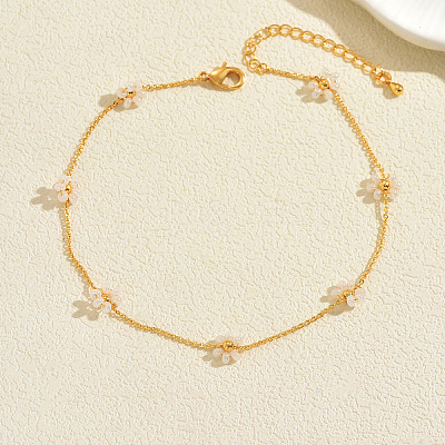Bohemian Brass & Glass Seed Round Beaded Link Chain Anklets for Summer Vacation BD6546-1-1