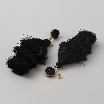 Polyester Tassel Dangle Stud Earrings EJEW-WH0004-74-1