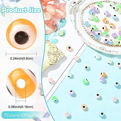 70Pcs 7 Colors Luminous & Printed Opaque Acrylic Beads LACR-FS0001-01-1