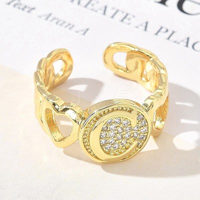 Brass Micro Pave Clear Cubic Zirconia Open Cuff Rings for Women RJEW-K289-02G-C-1