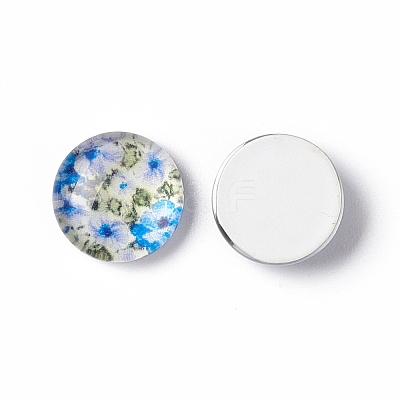 Half Round/Dome Floral Printed Glass Cabochons GGLA-A002-10mm-UU-1