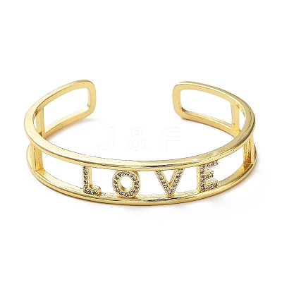 Word LOVE Hollow Carved Cubic Zirconia Cuff Bangle BJEW-D448-14G-RS-1