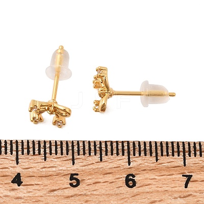 Brass Micro Pave Clear Cubic Zirconia Bowknot Stud Earrings EJEW-C158-14B-G-1