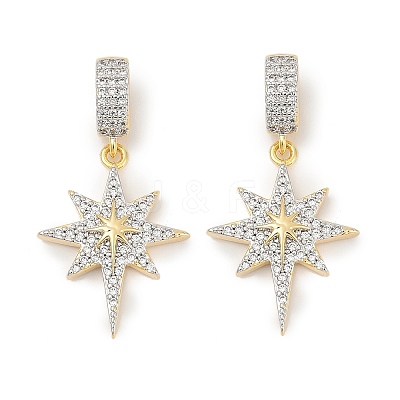 Brass Micro Pave Clear Cubic Zirconia Star European Dangle Charms KK-U058-37G-1