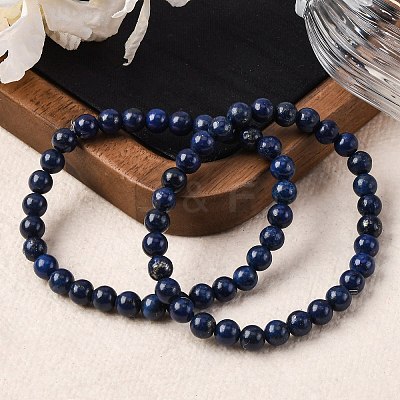Natural Lapis Lazuli Beaded Stretch Bracelets X-BJEW-F202-04-1