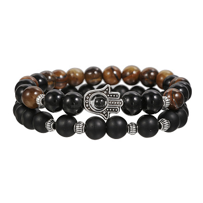 Volcano Stone Black Matte Black Gallstone Wood Beads Bracelet Set Combination Hip Hop Elastic Bracelet Bracelet Bracelet WQ1083-6-1