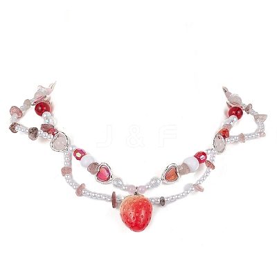 Resin Strawberry Pendant Necklace NJEW-JN04481-01-1