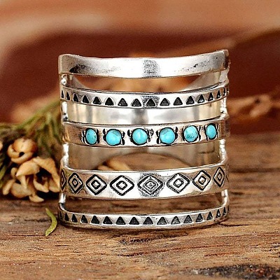 Alloy with Synthetic Turquoise Finger Rings FS-WG0500F-02-1