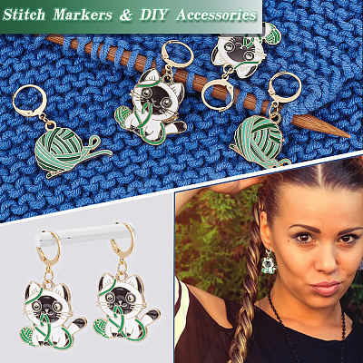 Alloy Enamel Yarn Ball & Cat Charm Locking Stitch Markers HJEW-PH01721-1