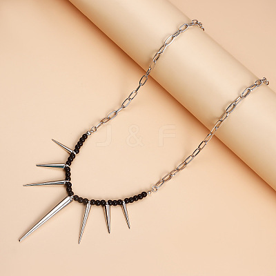 Punk Alloy Thorn Glass Beaded Choker Necklaces for Women WGE9FD8-01-1