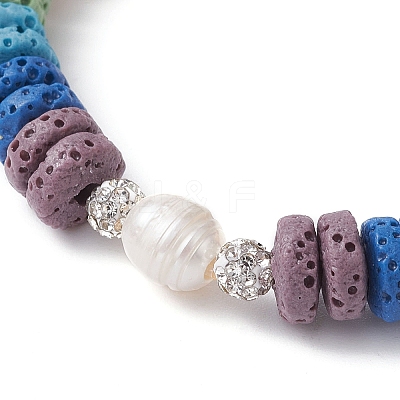 Dyed Natural Lava Rock & Pearl Beaded Stretch Bracelet BJEW-JB09724-1