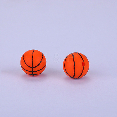 Printed Round with Basketball Pattern Silicone Focal Beads SI-JX0056A-107-1