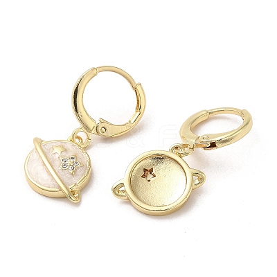 Planet Golden Brass Dangle Leverback Earrings EJEW-L268-034G-03-1