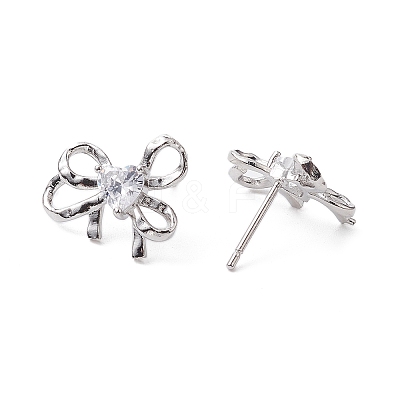 Bowknot Brass Stud Earrings EJEW-M245-04P-1
